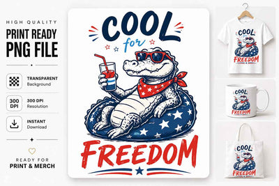 Patriotic Alligator PNG Funny Freedom Sublimation Design Digital Download SVG BillahCrafts 