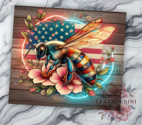 Patriotic America Bee 20oz Tumbler Wrap PNG, American Honey Tumbler Png, Straight & Tapered Tumbler Wrap, Instant Digital Download Sublimation Li Zamperini 