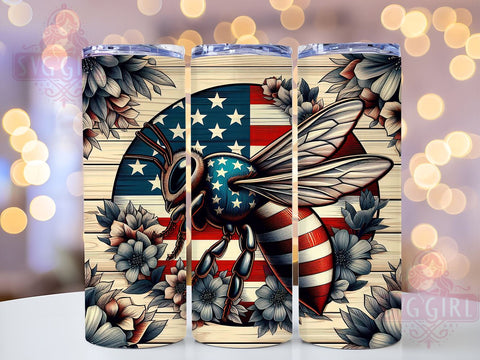 Patriotic America Bee 20oz Tumbler Wrap Sublimation Design, Straight Tapered Tumbler Wrap, American Honey Tumbler Png, Instant Digital Download Sublimation SvggirlplusArt 