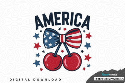 Patriotic america cherry bow sublimation png design Sublimation Regulrcrative 