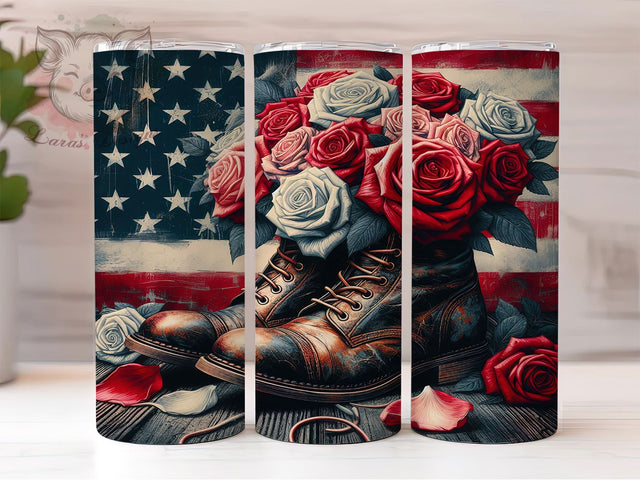 Patriotic American Boots Tumbler, Boots Tumbler, Stylish 20oz Wrap, Sublimation Design, Trendy Gift Idea, Patriotic Boots Wrap, Rustic Flag Tumbler Sublimation Lara' s Designs 