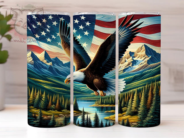 Patriotic American Eagle 20 oz Skinny Tumbler Sublimation Design, Straight & Tapered Tumbler Png, America Patriotic Mountains Tumbler Png, Digital Download PNG Sublimation Lara' s Designs 