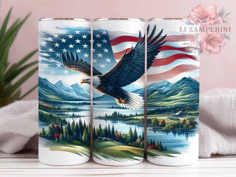 Patriotic American Eagle 20 oz Skinny Tumbler Sublimation Design, Straight & Tapered Tumbler Png, America Patriotic Mountains Tumbler Png, Digital Download PNG Sublimation Li Zamperini 
