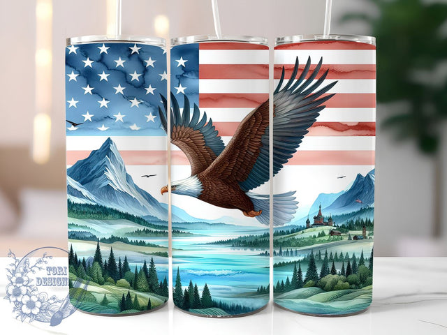 Patriotic American Eagle 20oz Skinny Tumbler PNG, American Flag Tumbler Sublimation Wrap, Straight & Tapered Tumbler Wrap, Instant Digital Download Sublimation ToriDesigns 
