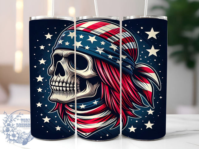 Patriotic American Fag Skull 20oz Skinny Tumbler, 4th of July Tumbler Png, Straight & Tapered Tumbler Wrap, Instant Digital Download Sublimation ToriDesigns 