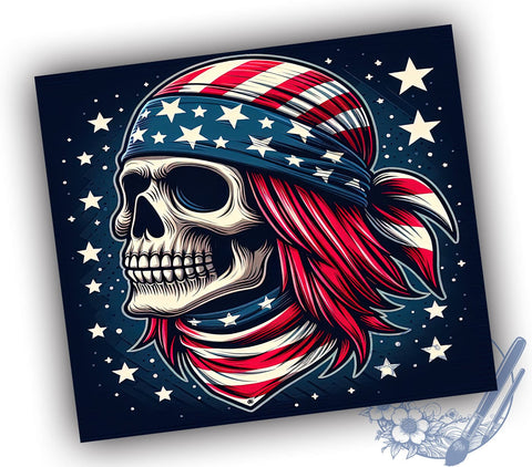 Patriotic American Fag Skull 20oz Skinny Tumbler, 4th of July Tumbler Png, Straight & Tapered Tumbler Wrap, Instant Digital Download Sublimation ToriDesigns 