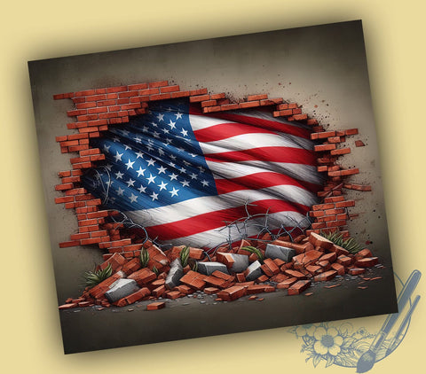 Patriotic American Flag Brick Wall Reveal 20oz Skinny Tumbler, Rustic USA Flag Tumbler Png, Straight & Tapered Tumbler Wrap, Instant Digital Download Sublimation ToriDesigns 