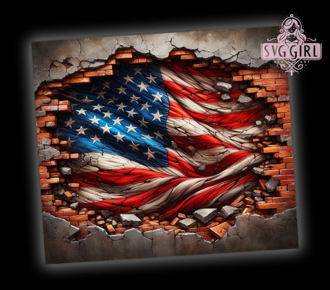 Patriotic American Flag Brick Wall Reveal 20oz Tumbler Wrap Sublimation Design, Straight Tapered Tumbler Wrap, Rustic USA Flag Tumbler Png, Instant Digital Download Sublimation SvggirlplusArt 