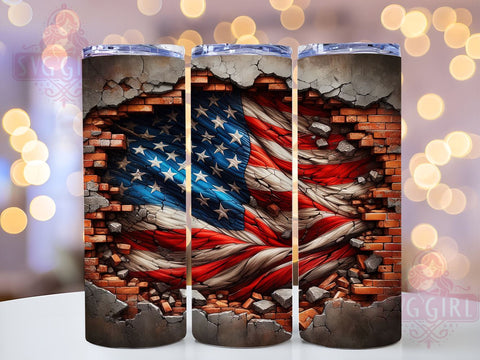 Patriotic American Flag Brick Wall Reveal 20oz Tumbler Wrap Sublimation Design, Straight Tapered Tumbler Wrap, Rustic USA Flag Tumbler Png, Instant Digital Download Sublimation SvggirlplusArt 