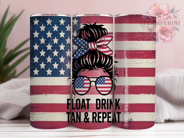 Patriotic American Flag Bun Summer Tumbler, American Flag Bun Wrap, 20oz Sublimation Design, Float Drink Tan Wrap, USA Summer Tumbler, 4th of July Girl Cup, Red White Blue Wrap Sublimation Li Zamperini 