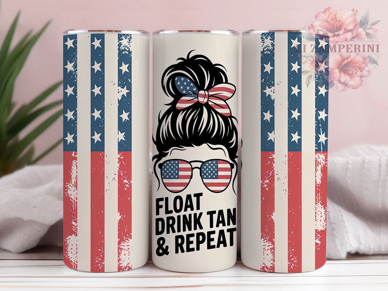 Patriotic American Flag Bun Summer Tumbler, American Flag Bun Wrap, 20oz Sublimation Design, Float Drink Tan Wrap, USA Summer Tumbler, 4th of July Girl Cup, Red White Blue Wrap Sublimation Li Zamperini 