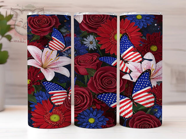 Patriotic American Flag Butterfly Tumbler, Patriotic Tumbler Wrap, 4th of July Tumbler, 20oz Tumbler Sublimation, USA Pride Tumbler, Butterfly Tumbler Design, Digital Tumbler Wrap Sublimation Lara' s Designs 