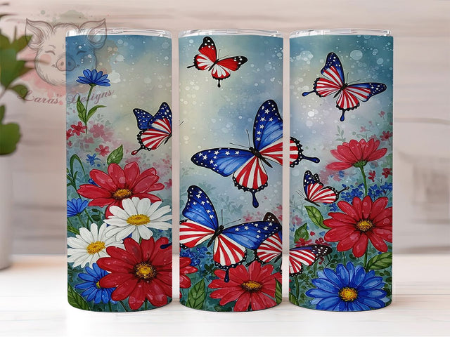 Patriotic American Flag Butterfly Tumbler, Patriotic Tumbler Wrap, 4th of July Tumbler, 20oz Tumbler Sublimation, USA Pride Tumbler, Butterfly Tumbler Design, Digital Tumbler Wrap Sublimation Lara' s Designs 