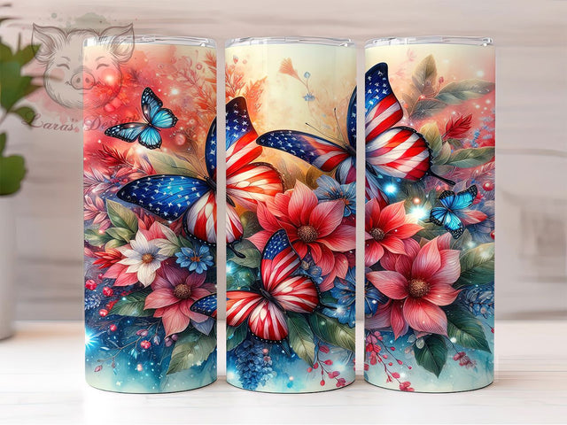 Patriotic American Flag Butterfly Tumbler, Patriotic Tumbler Wrap, 4th of July Tumbler, 20oz Tumbler Sublimation, USA Pride Tumbler, Butterfly Tumbler Design, Digital Tumbler Wrap Sublimation Lara' s Designs 