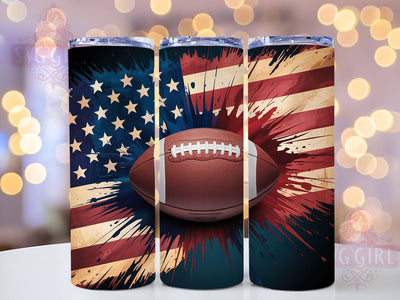 Patriotic American Flag Football Tumbler, Patriotic Sports Cup, 20Oz Sublimation Wrap, USA Gridiron Drinkware, Red White Blue Football Gift, Stars And Stripes Mug Design, Game Day USA Tumbler Sublimation SvggirlplusArt 