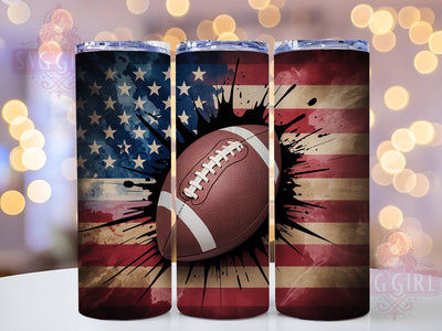 Patriotic American Flag Football Tumbler, Patriotic Sports Cup, 20Oz Sublimation Wrap, USA Gridiron Drinkware, Red White Blue Football Gift, Stars And Stripes Mug Design, Game Day USA Tumbler Sublimation SvggirlplusArt 