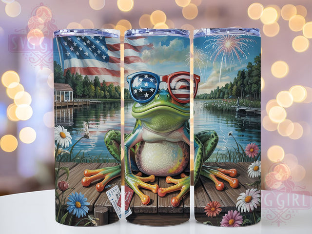 Patriotic American Flag Frog Tumbler, Patriotic Animal Design, USA Frog Tumbler, Military Support Gift, American Pride Design, Cute Patriot Gift, Flag Frog Present Sublimation SvggirlplusArt 