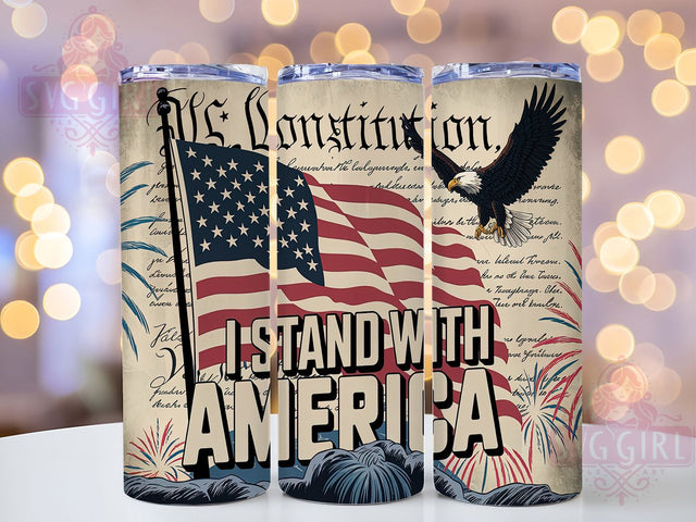 Patriotic American Flag USA Tumbler, Patriotic Cup, USA Pride Tumbler, 20oz Tumbler Wrap, Red White Blue Mug, Freedom Sublimation, I Stand With America Sublimation SvggirlplusArt 