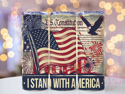 Patriotic American Flag USA Tumbler, Patriotic Cup, USA Pride Tumbler, 20oz Tumbler Wrap, Red White Blue Mug, Freedom Sublimation, I Stand With America Sublimation SvggirlplusArt 