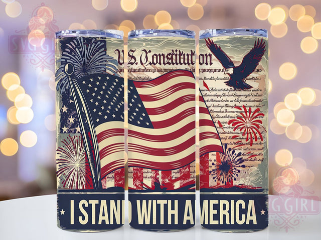 Patriotic American Flag USA Tumbler, Patriotic Cup, USA Pride Tumbler, 20oz Tumbler Wrap, Red White Blue Mug, Freedom Sublimation, I Stand With America Sublimation SvggirlplusArt 