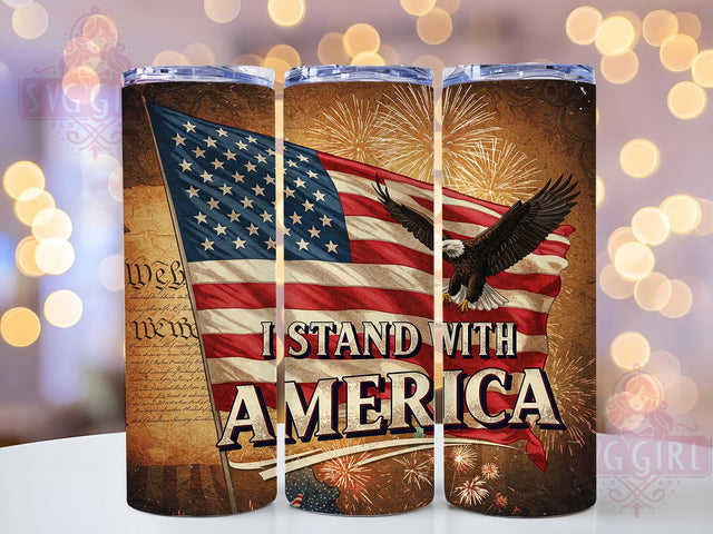Patriotic American Flag USA Tumbler, Patriotic Cup, USA Pride Tumbler, 20oz Tumbler Wrap, Red White Blue Mug, Freedom Sublimation, I Stand With America Sublimation SvggirlplusArt 