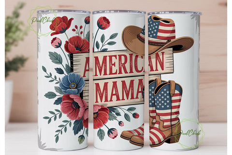Patriotic American Mama 20oz Tumbler Sublimation PixelChick 