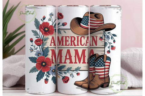 Patriotic American Mama 20oz Tumbler Sublimation PixelChick 