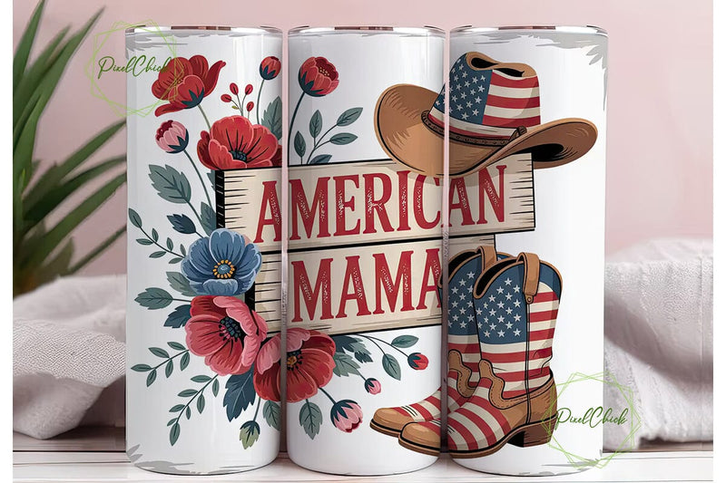 Patriotic American Mama 20oz Tumbler Sublimation PixelChick 