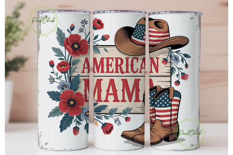 Patriotic American Mama 20oz Tumbler Sublimation PixelChick 