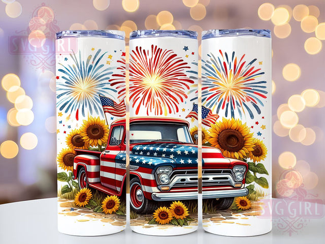 Patriotic American Old Truck 20oz Tumbler Wrap Sublimation Design, Straight Tapered Tumbler Wrap, 4th of July Tumbler Png, Instant Digital Download Sublimation SvggirlplusArt 