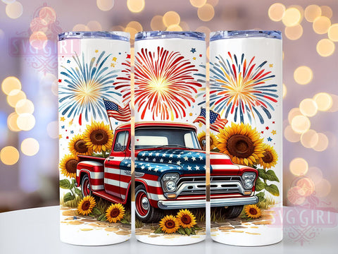 Patriotic American Old Truck 20oz Tumbler Wrap Sublimation Design, Straight Tapered Tumbler Wrap, 4th of July Tumbler Png, Instant Digital Download Sublimation SvggirlplusArt 