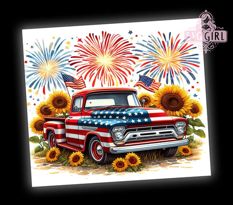 Patriotic American Old Truck 20oz Tumbler Wrap Sublimation Design, Straight Tapered Tumbler Wrap, 4th of July Tumbler Png, Instant Digital Download Sublimation SvggirlplusArt 