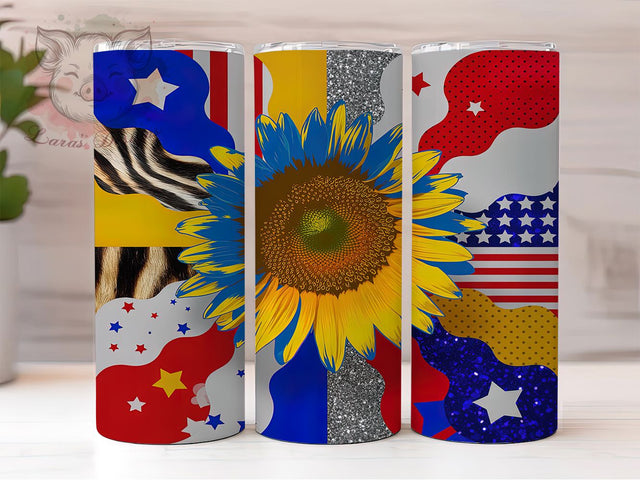 Patriotic American Sunflower Tumbler, Patriotic Tumbler, USA Glitter, 20Oz Wrap Design, Fourth Of July, Sunflower Sublimation, Patriotic Art Sublimation Lara' s Designs 