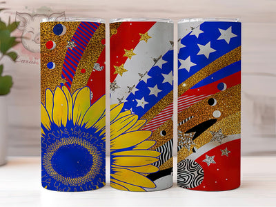 Patriotic American Sunflower Tumbler, Patriotic Tumbler, USA Glitter, 20Oz Wrap Design, Fourth Of July, Sunflower Sublimation, Patriotic Art Sublimation Lara' s Designs 