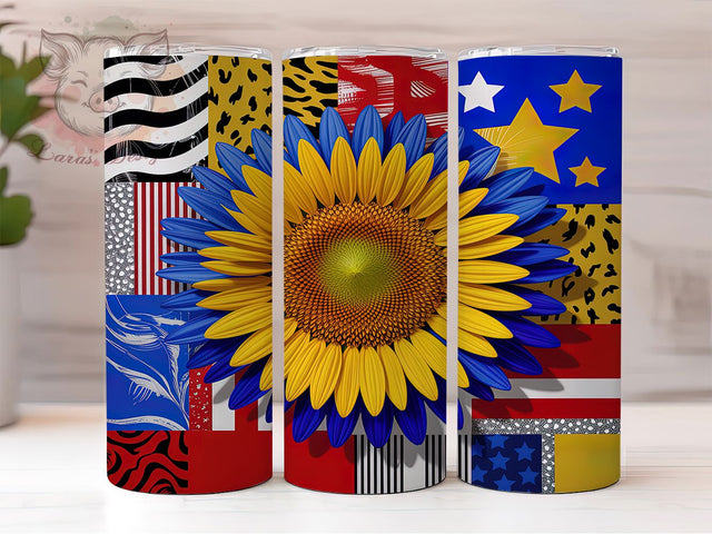 Patriotic American Sunflower Tumbler, Patriotic Tumbler, USA Glitter, 20Oz Wrap Design, Fourth Of July, Sunflower Sublimation, Patriotic Art Sublimation Lara' s Designs 