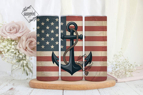 Patriotic Anchor 20oz Tumbler Wrap Sublimation sassyprint 