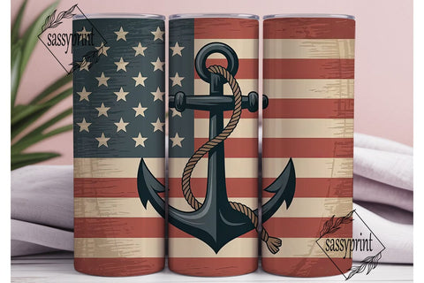 Patriotic Anchor 20oz Tumbler Wrap Sublimation sassyprint 