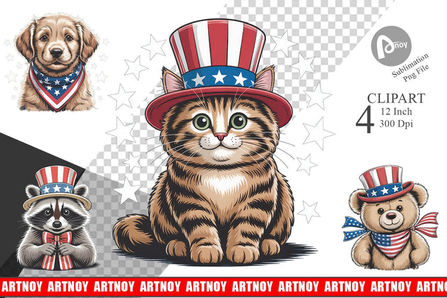 Patriotic Animal Clipart Sublimation artnoy 