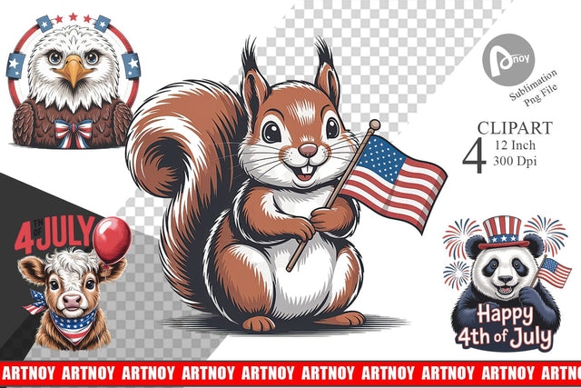 Patriotic Animal Clipart Sublimation artnoy 
