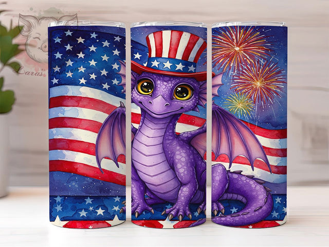 Patriotic Baby Dragon 4th of July Tumbler, 4th of July Tumbler, Baby Dragon Tumbler Wrap, 20oz Tumbler Sublimation, American Flag Tumbler, Fantasy Tumbler Design, Digital Tumbler Wrap Sublimation Lara' s Designs 