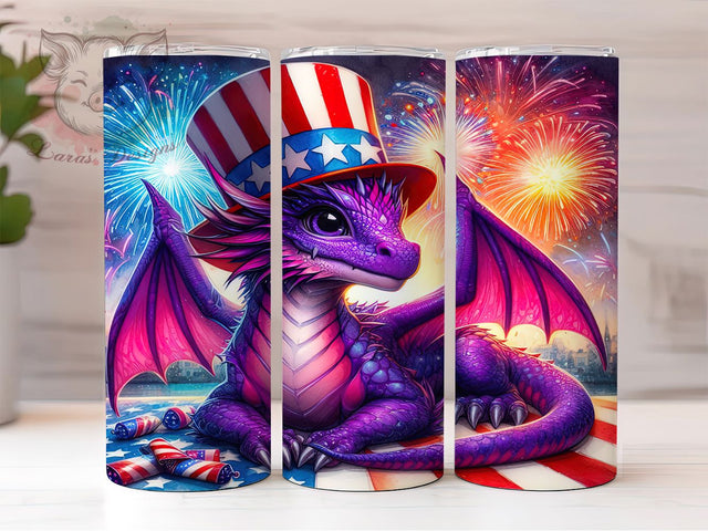 Patriotic Baby Dragon 4th of July Tumbler, 4th of July Tumbler, Baby Dragon Tumbler Wrap, 20oz Tumbler Sublimation, American Flag Tumbler, Fantasy Tumbler Design, Digital Tumbler Wrap Sublimation Lara' s Designs 