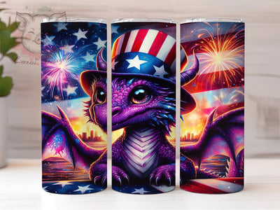 Patriotic Baby Dragon 4th of July Tumbler, 4th of July Tumbler, Baby Dragon Tumbler Wrap, 20oz Tumbler Sublimation, American Flag Tumbler, Fantasy Tumbler Design, Digital Tumbler Wrap Sublimation Lara' s Designs 