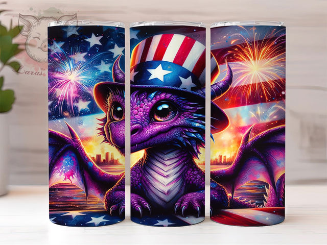 Patriotic Baby Dragon 4th of July Tumbler, 4th of July Tumbler, Baby Dragon Tumbler Wrap, 20oz Tumbler Sublimation, American Flag Tumbler, Fantasy Tumbler Design, Digital Tumbler Wrap Sublimation Lara' s Designs 