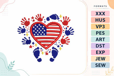 Patriotic Baby Feet Heart Embroidery Design - American Flag Baby Shower Embroidery/Applique DESIGNS sg embroidery 