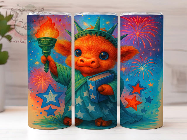Patriotic Baby Highland Cow 20oz Tumbler, Coquette Cow Tumbler, 4th of July Cow, USA Cow Tumbler, Independence Day Tumbler, 20oz Tumbler Wrap, Patriotic Highland Cow Sublimation Lara' s Designs 