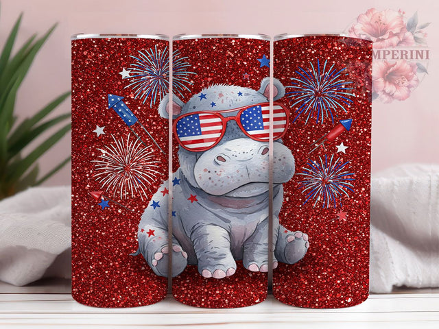 Patriotic Baby Hippo Glitter Tumbler, Patriotic Tumbler Wrap, Glitter Hippo Tumbler, 20oz Tumbler Sublimation, USA Flag Tumbler, Cute Animal Tumbler, Digital Tumbler Wrap Sublimation Li Zamperini 
