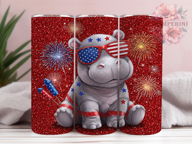 Patriotic Baby Hippo Glitter Tumbler, Patriotic Tumbler Wrap, Glitter Hippo Tumbler, 20oz Tumbler Sublimation, USA Flag Tumbler, Cute Animal Tumbler, Digital Tumbler Wrap Sublimation Li Zamperini 