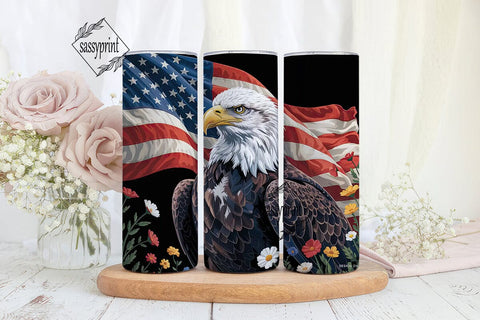 Patriotic Bald Eagle 20oz Tumbler Wrap Sublimation sassyprint 