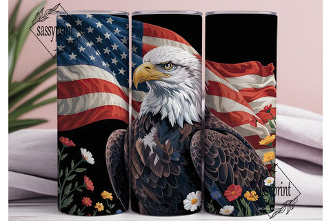 Patriotic Bald Eagle 20oz Tumbler Wrap Sublimation sassyprint 