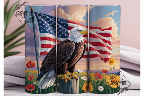 Patriotic Bald Eagle 20oz Tumbler Wrap Sublimation sassyprint 